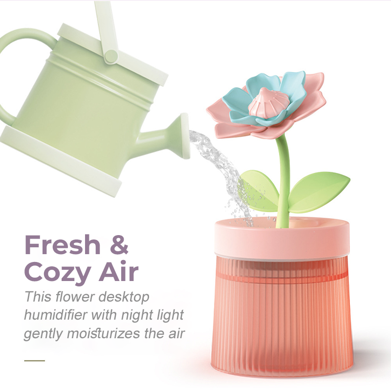 Personnalisez Votre Brume et Votre Ambiance Humidificateur Fleur avec Double Mode de Brumisation & Veilleuse 7 Couleurs