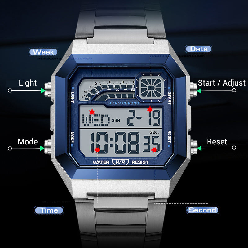 DE RDUCTION Montre numrique unisexe avec cran carr affichage lumineux, tanche jusqu' 50 mtres et bracelet lger et rsistant