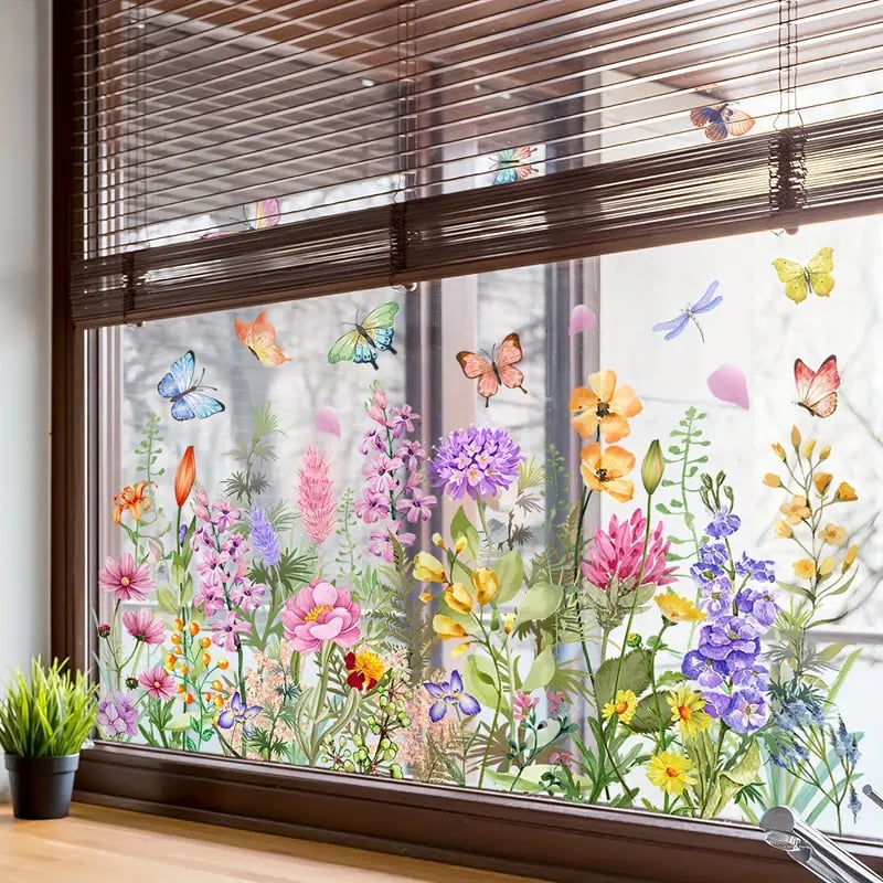 DE 50 % DE RDUCTION Autocollant pour fentre bouquet floral color