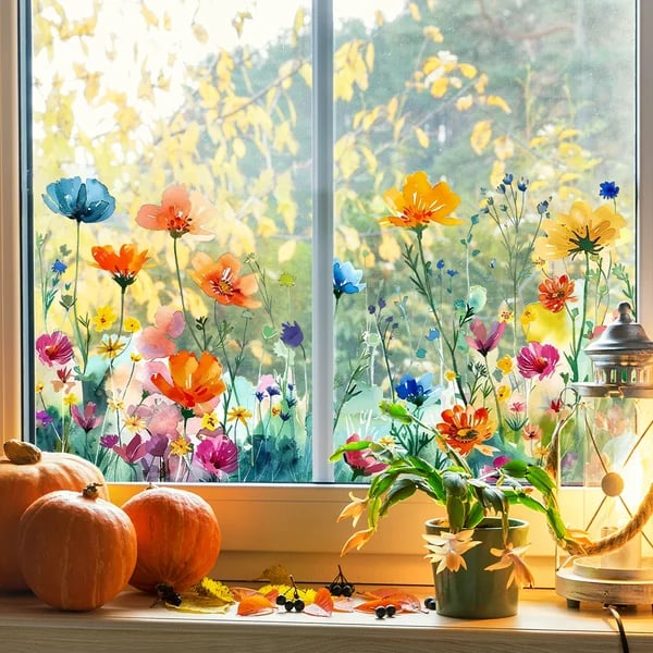 DE 50 % DE RDUCTION Autocollant pour fentre bouquet floral color