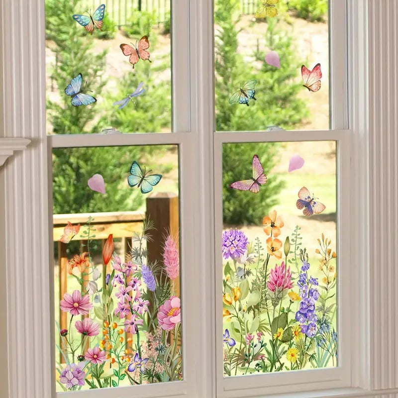 DE 50 % DE RDUCTION Autocollant pour fentre bouquet floral color