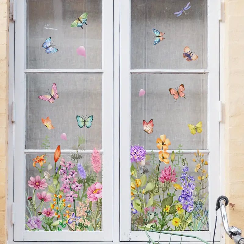 DE 50 % DE RDUCTION Autocollant pour fentre bouquet floral color
