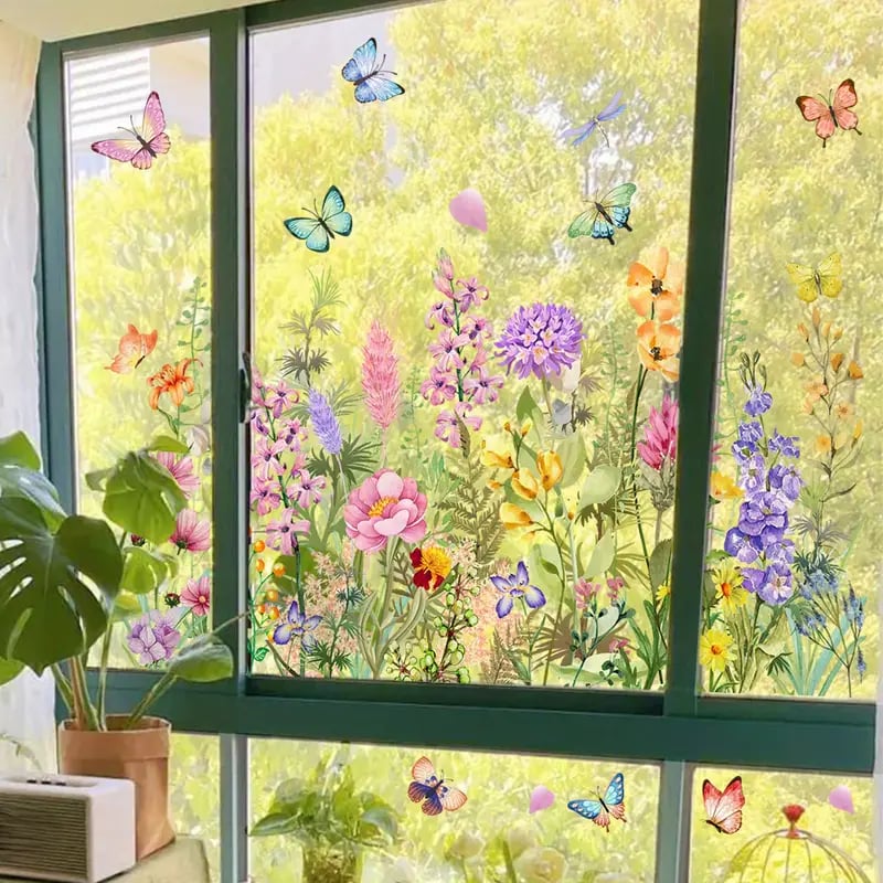 DE 50 % DE RDUCTION Autocollant pour fentre bouquet floral color