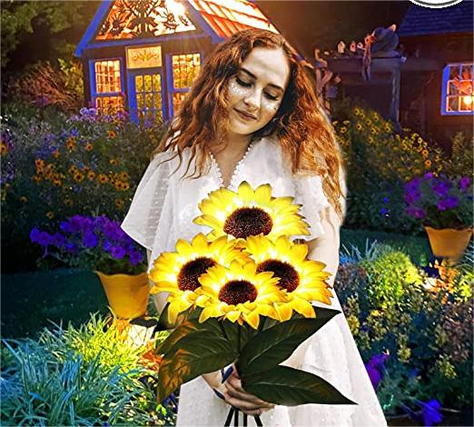 DE REDUCTION Wasserdichte Solar-Sonnenblumenleuchten, realistische Blütenblätter, IP65-zertifiziert und automatische Einschaltung 8 12 h