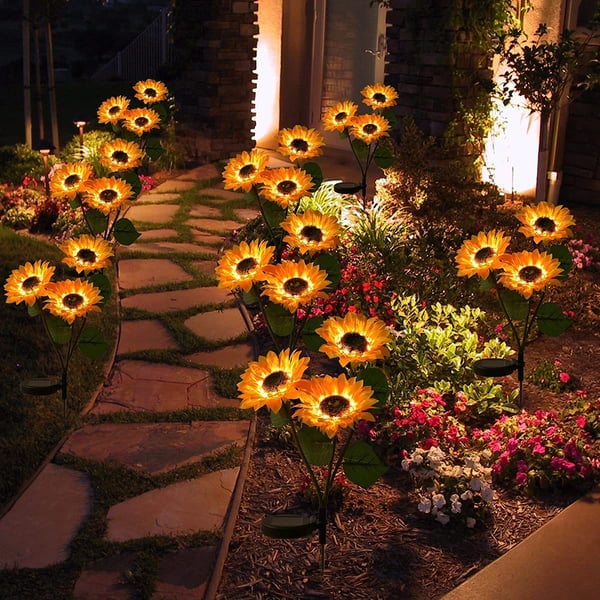DE REDUCTION Wasserdichte Solar-Sonnenblumenleuchten, realistische Blütenblätter, IP65-zertifiziert und automatische Einschaltung 8 12 h