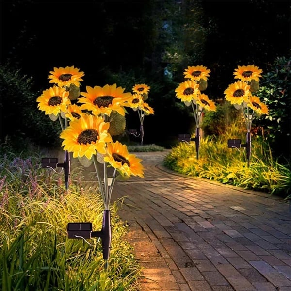 DE REDUCTION Wasserdichte Solar-Sonnenblumenleuchten, realistische Blütenblätter, IP65-zertifiziert und automatische Einschaltung 8 12 h