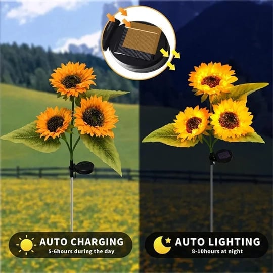 DE REDUCTION Wasserdichte Solar-Sonnenblumenleuchten, realistische Blütenblätter, IP65-zertifiziert und automatische Einschaltung 8 12 h