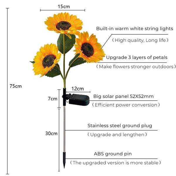 DE REDUCTION Wasserdichte Solar-Sonnenblumenleuchten, realistische Blütenblätter, IP65-zertifiziert und automatische Einschaltung 8 12 h