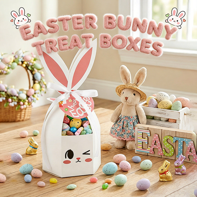 10 bo?tes friandises Lapin de Paques avec rubans et tiquettes