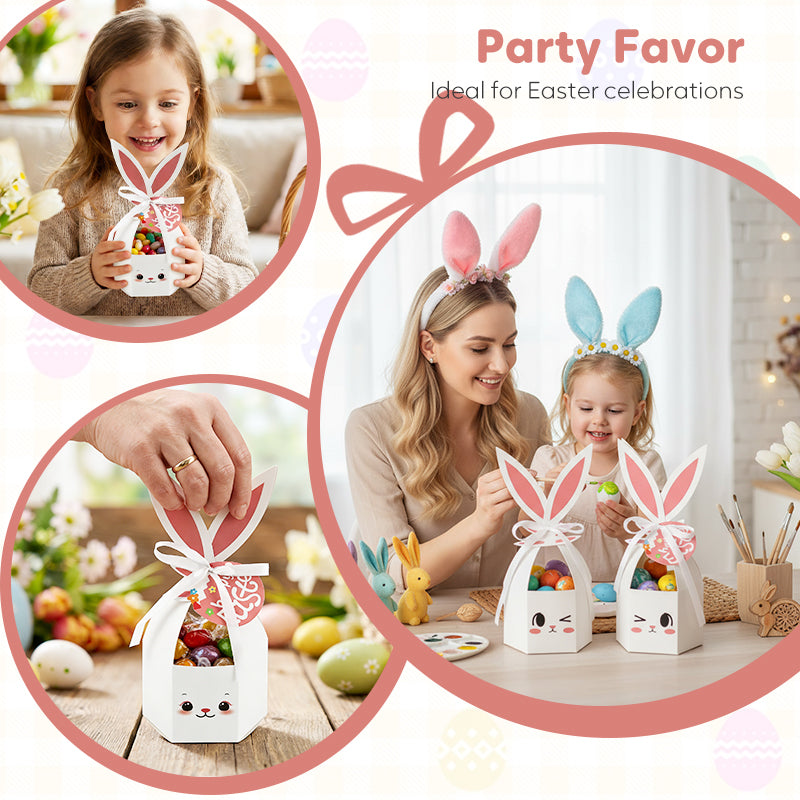 10 bo?tes friandises Lapin de Paques avec rubans et tiquettes