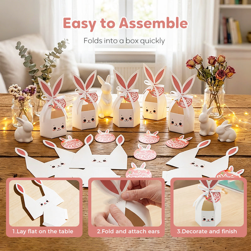 10 bo?tes friandises Lapin de Paques avec rubans et tiquettes