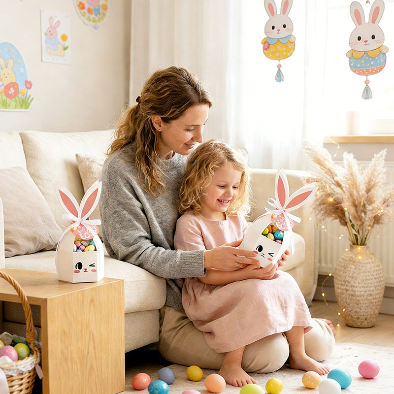 10 bo?tes friandises Lapin de Paques avec rubans et tiquettes