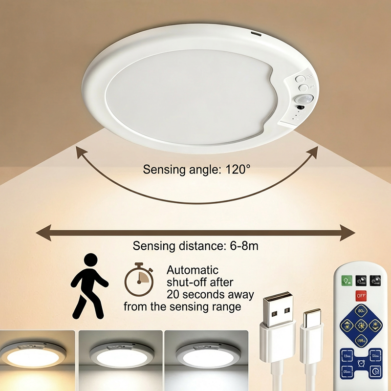 DE RDUCTION Intelligente LED-Deckenleuchte Bewegungsmelder, wiederaufladbar & Fernbedienung