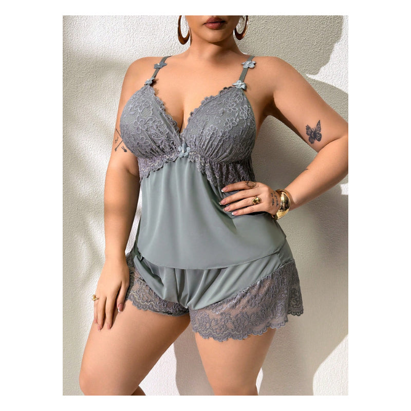 Ensemble pyjama pour femme compos dun caraco et dun short bordures en dentelle