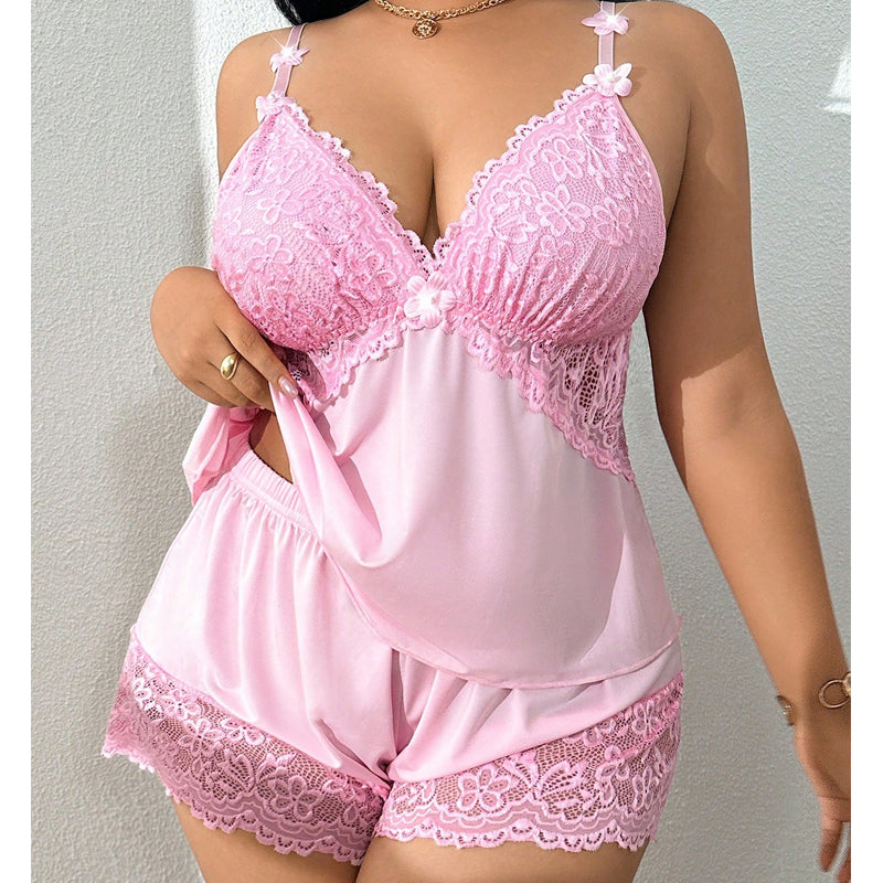 Ensemble pyjama pour femme compos dun caraco et dun short bordures en dentelle