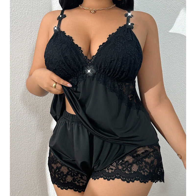 Ensemble pyjama pour femme compos dun caraco et dun short bordures en dentelle