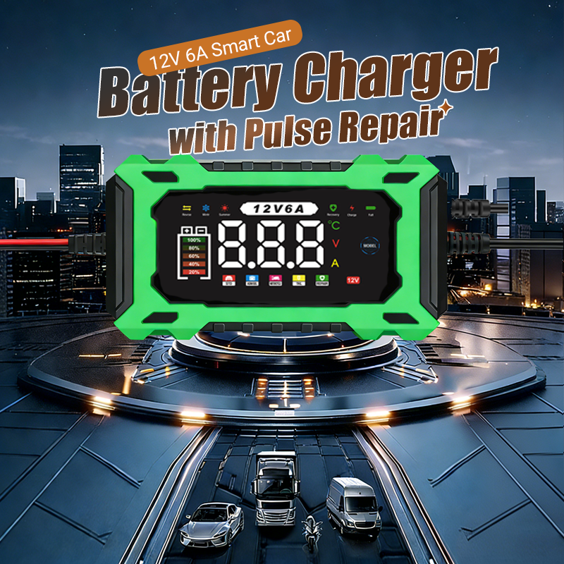 Chargeur de Batterie Voiture Intelligent 12V 6A Rparation par Impulsions, cran LCD, Scurit Maximale