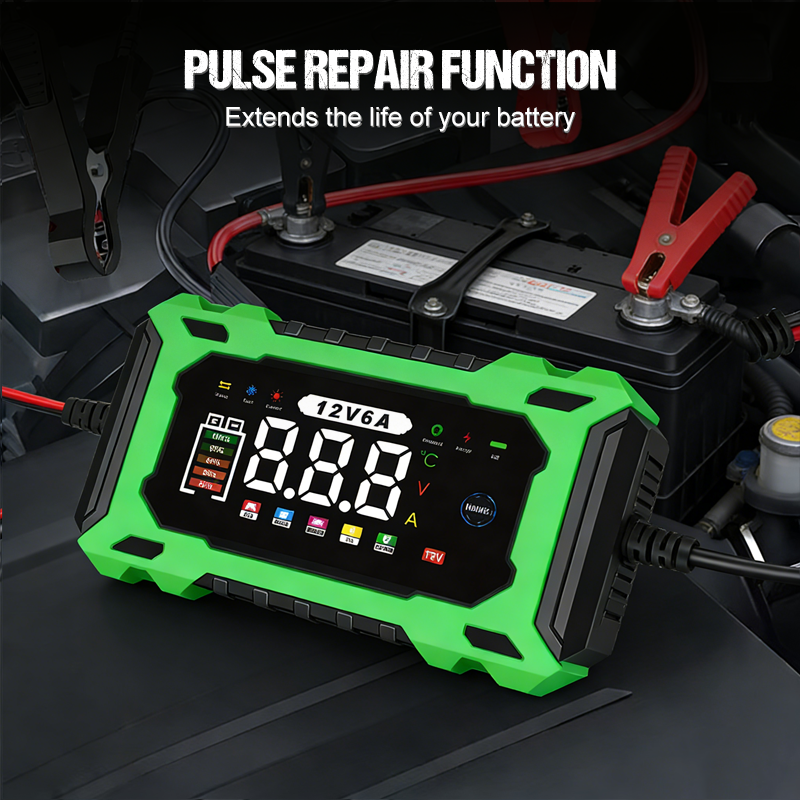 Chargeur de Batterie Voiture Intelligent 12V 6A Rparation par Impulsions, cran LCD, Scurit Maximale