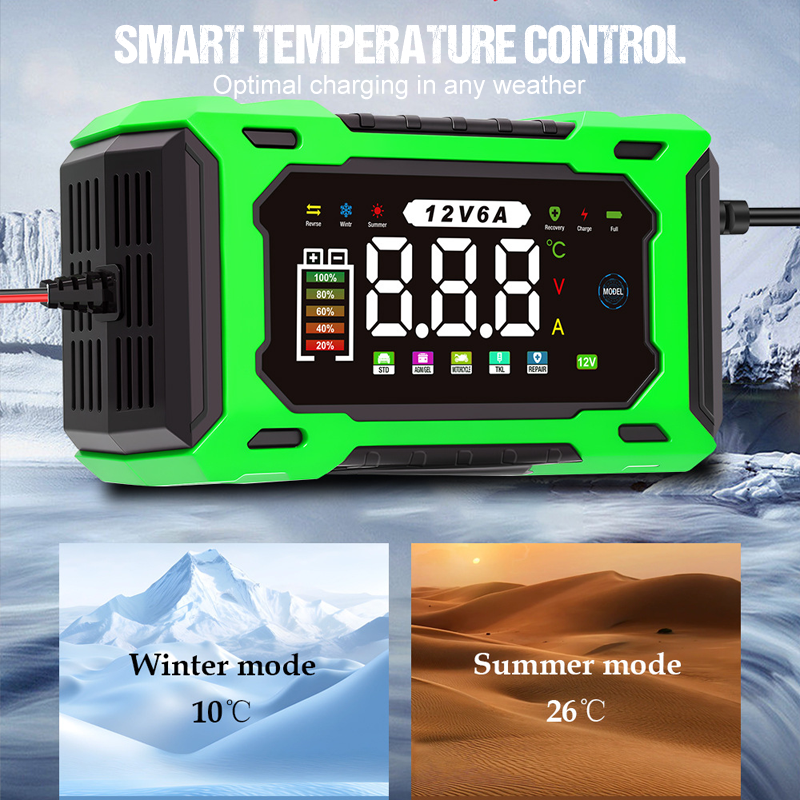 Chargeur de Batterie Voiture Intelligent 12V 6A Rparation par Impulsions, cran LCD, Scurit Maximale