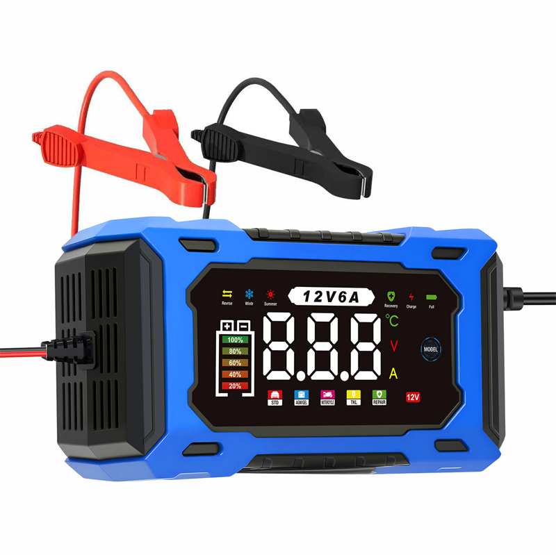 Chargeur de Batterie Voiture Intelligent 12V 6A Rparation par Impulsions, cran LCD, Scurit Maximale