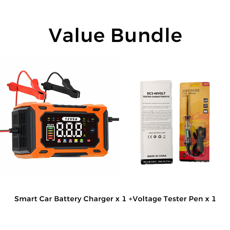 Chargeur de Batterie Voiture Intelligent 12V 6A Rparation par Impulsions, cran LCD, Scurit Maximale