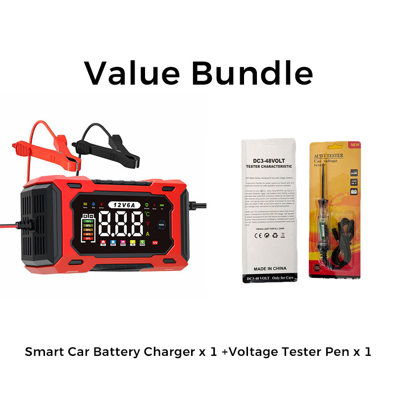 Intelligentes 12V 6A Auto-Batterieladegerät, Impulsreparatur, LCD-Anzeige, Maximale Sicherheit
