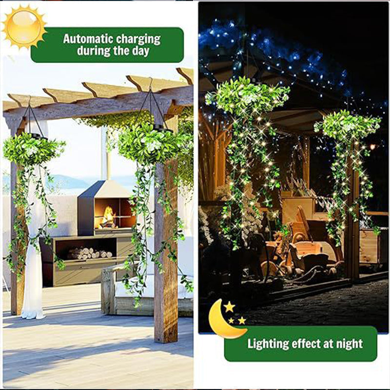 DE REDUZIERT Milan Gras Solar-Hängelampe Autonome Stimmungsbeleuchtung & Außendekoration Natürlich, kabellos & perfekt für Garten, Balkon oder Terrasse