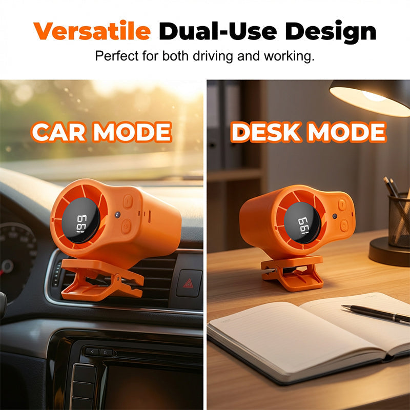 Ventilateur Personnel USB Mains Libres Fixation Grille Aration Voiture ou Bureau, cran LED, Silencieux (<36dB), Batterie 2000/4000mAh, 3 Couleurs