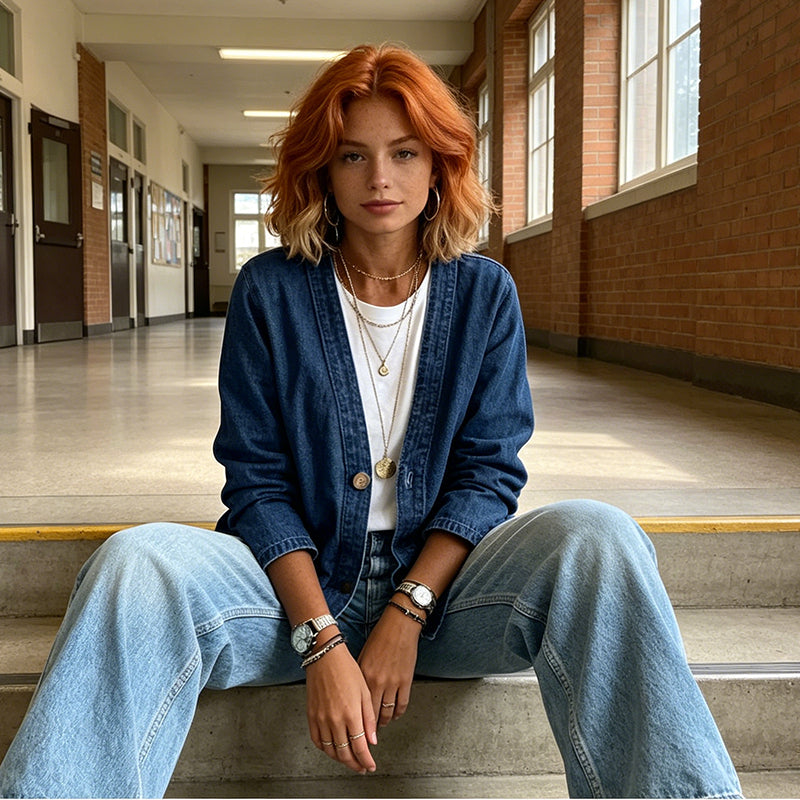 DE RDUCTION Veste en jean classique boutons pour femme