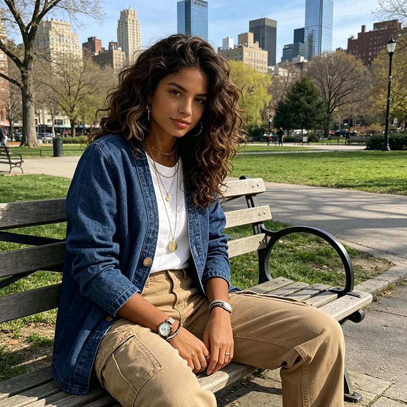 DE RDUCTION Veste en jean classique boutons pour femme