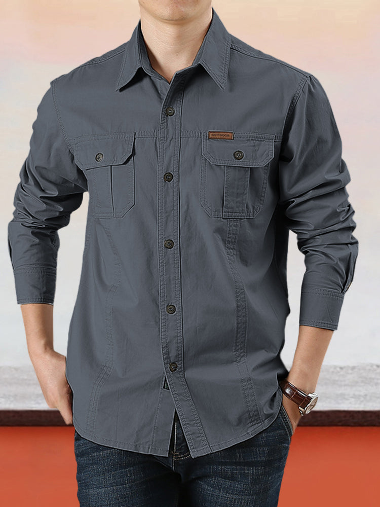 Nouveau style 2026 Chemise de travail en coton manches longues pour homme