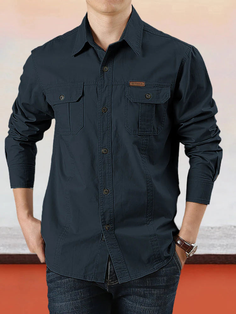 Nouveau style 2026 Chemise de travail en coton manches longues pour homme