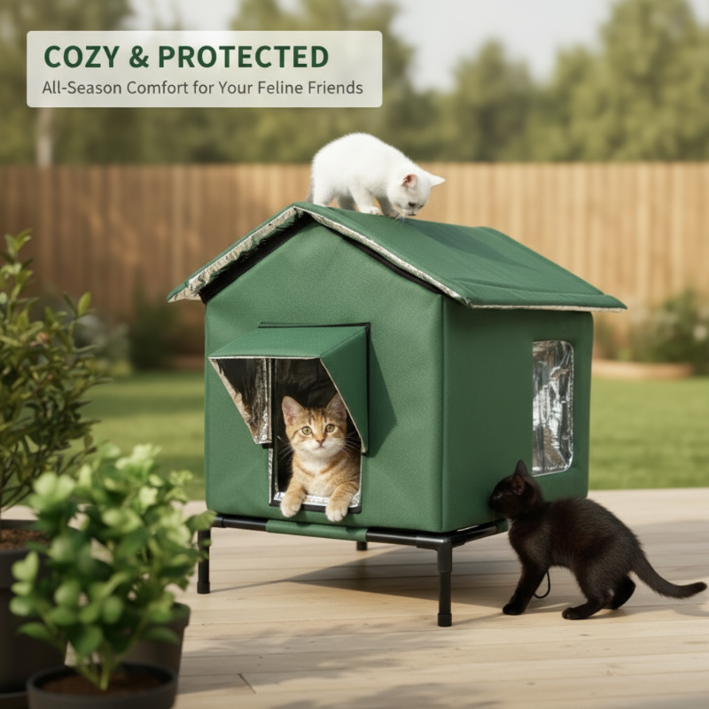 Maison pour Chat Extrieure Surleve Toutes Saisons Oxford + Aluminium Thermique Impermable & Isole Pliable pour Confort Douillet
