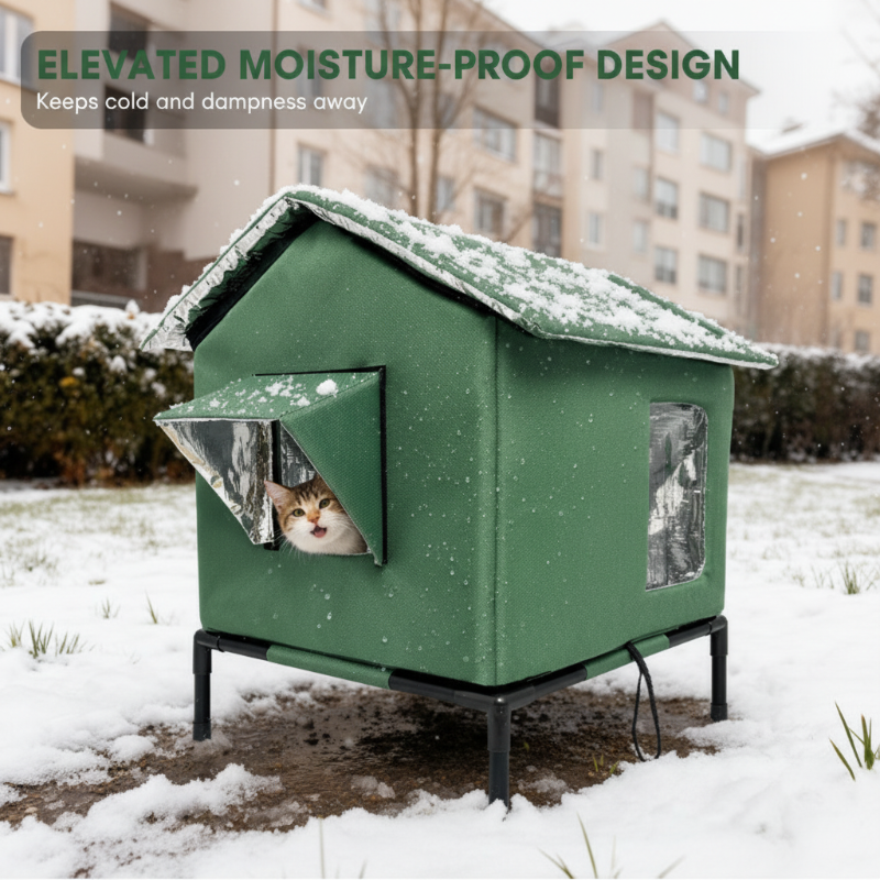 Maison pour Chat Extrieure Surleve Toutes Saisons Oxford + Aluminium Thermique Impermable & Isole Pliable pour Confort Douillet