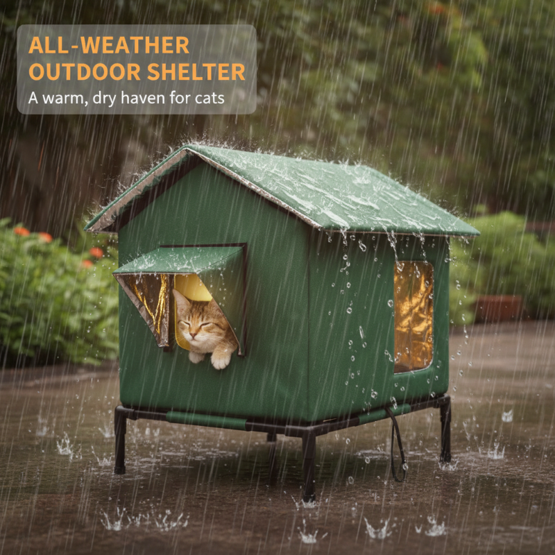 Maison pour Chat Extrieure Surleve Toutes Saisons Oxford + Aluminium Thermique Impermable & Isole Pliable pour Confort Douillet