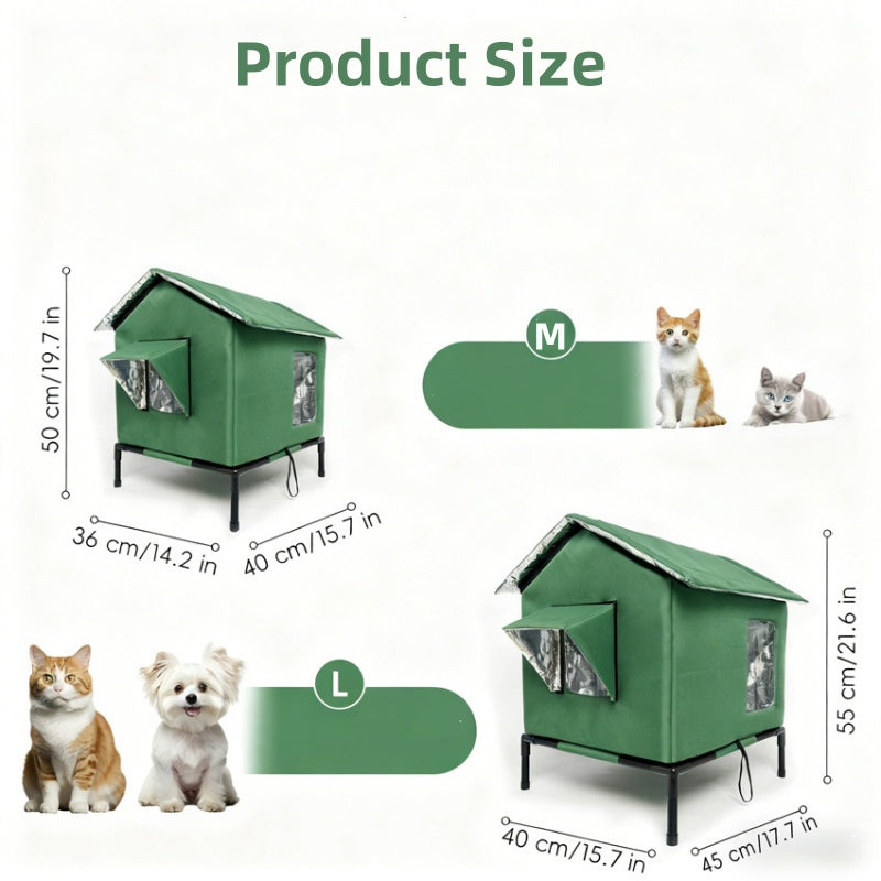 Maison pour Chat Extrieure Surleve Toutes Saisons Oxford + Aluminium Thermique Impermable & Isole Pliable pour Confort Douillet
