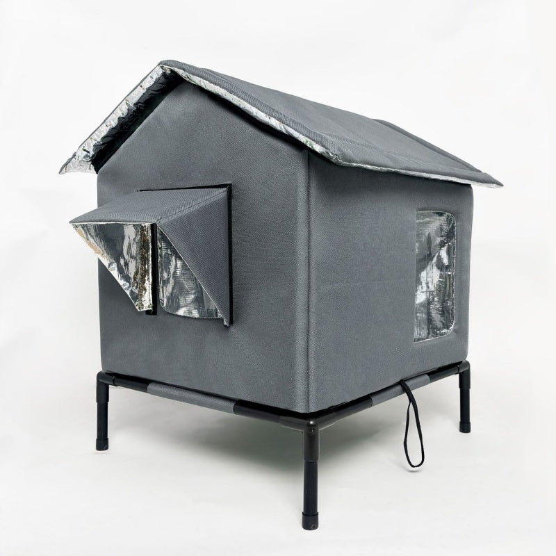 Maison pour Chat Extrieure Surleve Toutes Saisons Oxford + Aluminium Thermique Impermable & Isole Pliable pour Confort Douillet