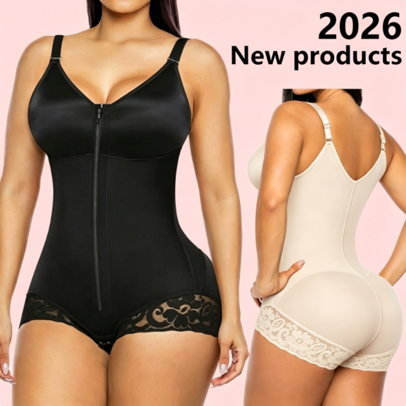 LIMITE -50% Body Gainant Zipp Femme Compression 360 Ventre Plat, Fermeture clair + Crochets, Bretelles Amovibles Noir & Nude XS XL