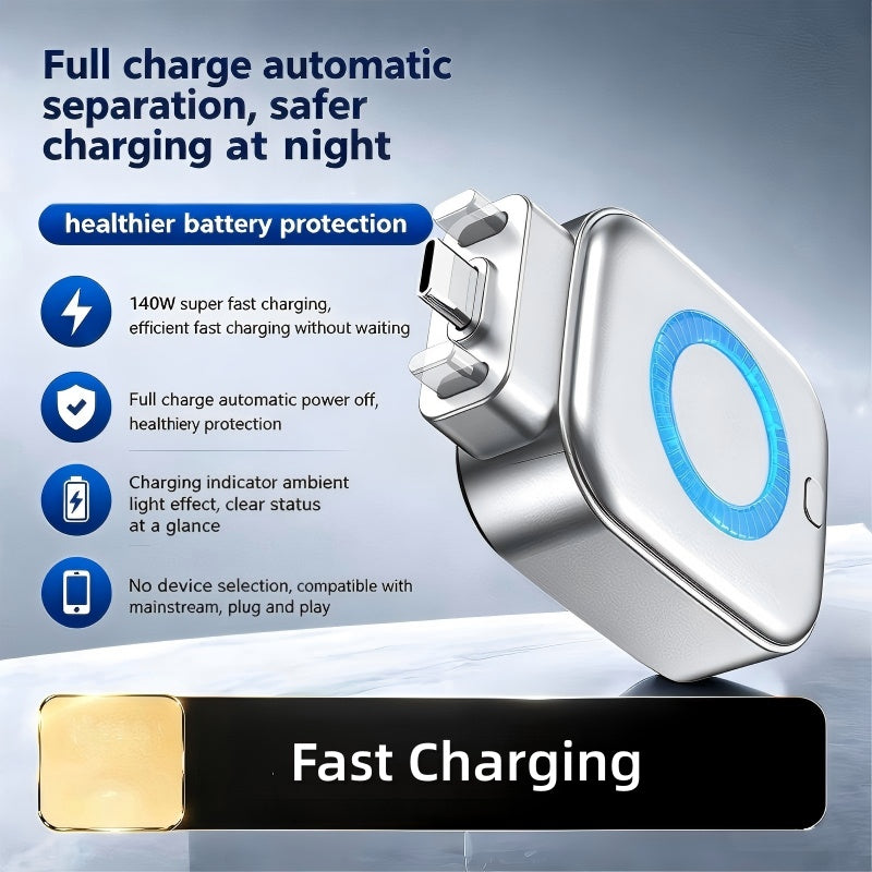 Chargeur Rapide 140W avec Arrt Automatique IA USB-C PD 3.1, Protection Intelligente, Voyant Lumineux, Compatible iPhone, MacBook, Tablettes