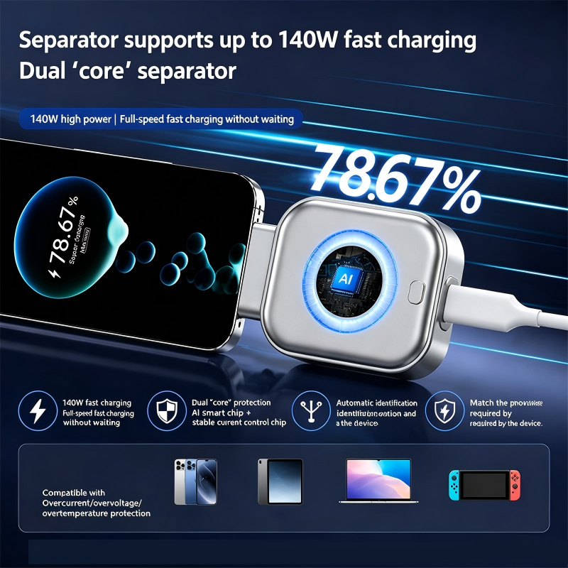 Chargeur Rapide 140W avec Arrt Automatique IA USB-C PD 3.1, Protection Intelligente, Voyant Lumineux, Compatible iPhone, MacBook, Tablettes