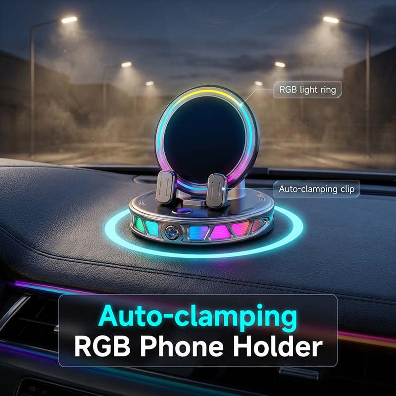 Support Voiture Tlphone RGB avec Recharge Sans Fil 15W Fixation Auto, Rotation Libre, 3 Couleurs, Scuris & Pratique