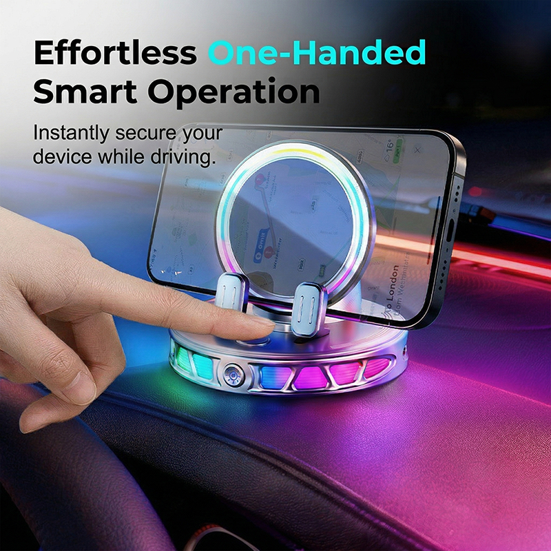 Support Voiture Tlphone RGB avec Recharge Sans Fil 15W Fixation Auto, Rotation Libre, 3 Couleurs, Scuris & Pratique