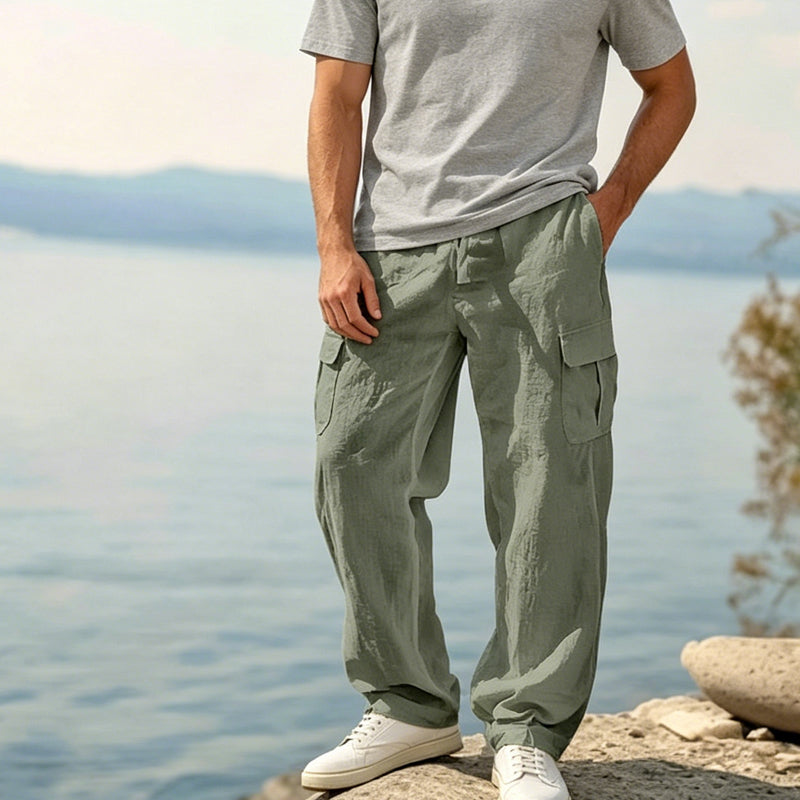 Pantalon cargo en coton et lin pour homme