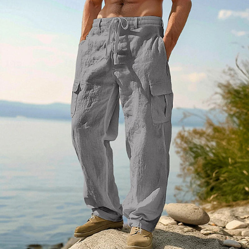 Pantalon cargo en coton et lin pour homme