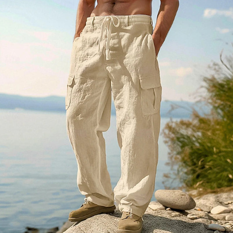 Pantalon cargo en coton et lin pour homme