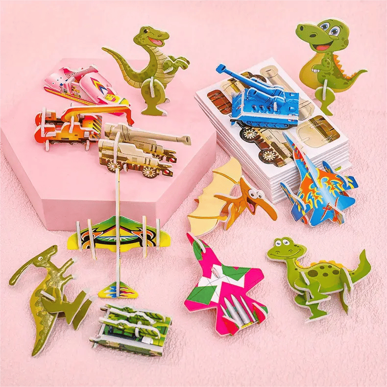 3D-PÄDAGOGISCHES REDUKTIONSRÄTSEL – Set mit 50 farbenfrohen Dinosaurier-Teilen, fördert Kreativität und räumliches Denken ab 4 Jahren
