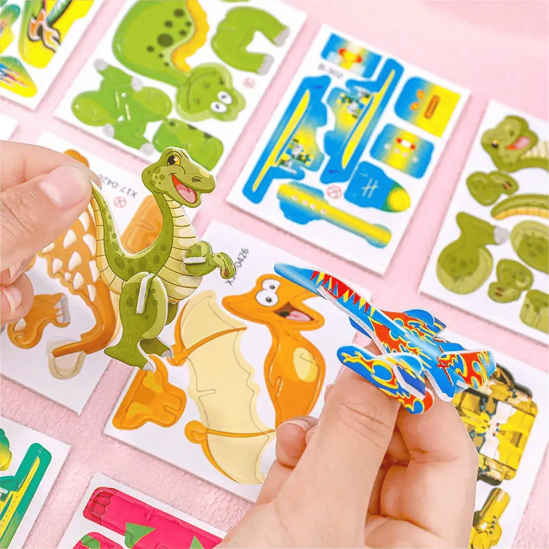 3D-PÄDAGOGISCHES REDUKTIONSRÄTSEL – Set mit 50 farbenfrohen Dinosaurier-Teilen, fördert Kreativität und räumliches Denken ab 4 Jahren