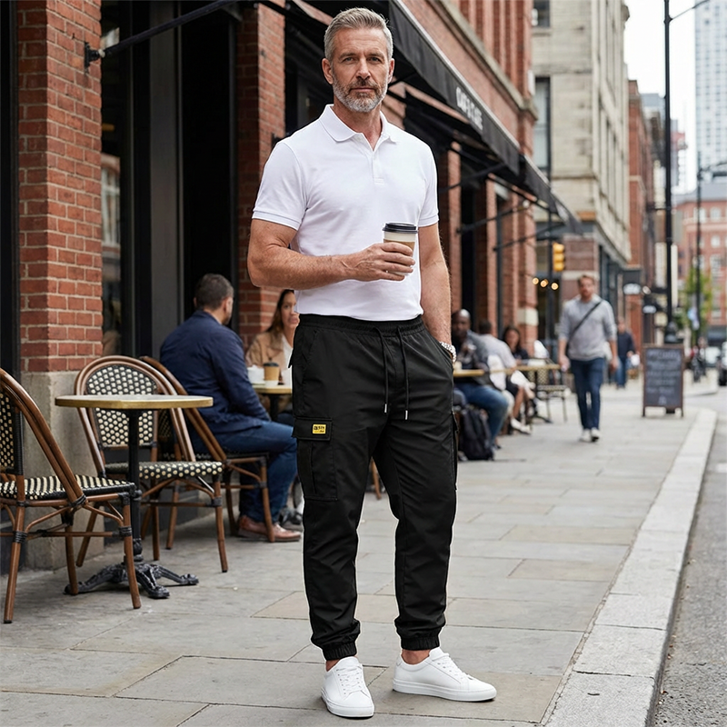 BIS ZU 50% RABATT Cargo Jogger Hose aus Polyester, verstellbare Taille, Taschen