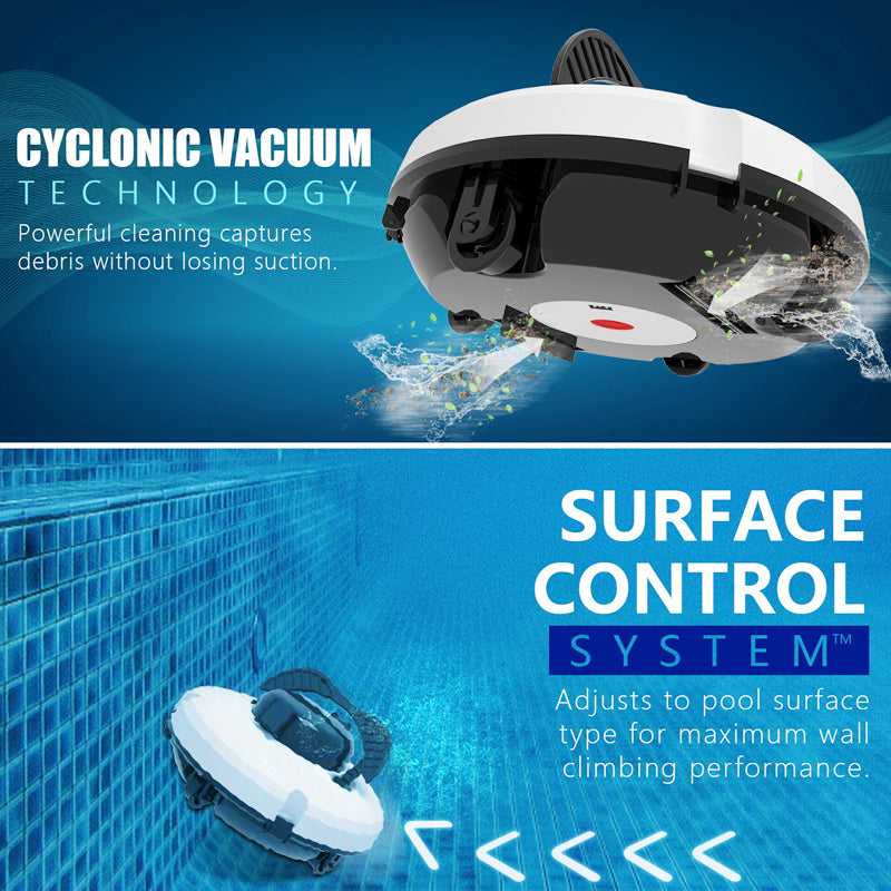 Robot de Piscine Sans Fil 28W Aspiration Haute Puissance, Navigation Intelligente, Dmarrage 1 Bouton, Panier Filtrant Amovible