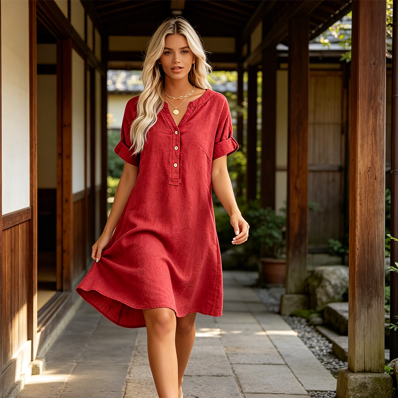 OFFRE LIMITE 50% DE RDUCTION Robe Tunique Indispensable Col V avec Poches Mlange de Coton Doux, Facile dEntretien, Poches des Deux C?ts Un Basique de Garde-Robe pour Printemps, t et Superposition en Automne